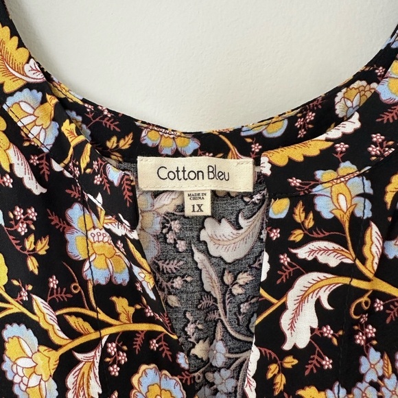 Cotton Bleu Boho Colorful Sleeveless Split Neck Floral Print Blouse Size 1X - Picture 3 of 4